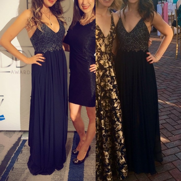 $1,100 BADGLEY MISCHKA Lace Metallic Flowy gown 2 - Picture 10 of 13